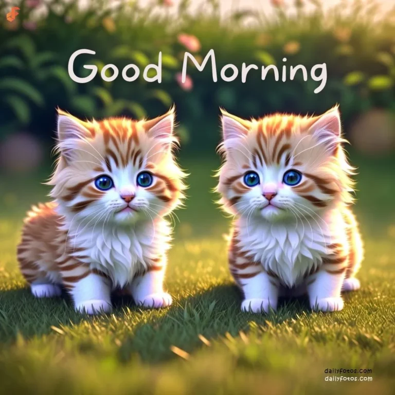 2 cute kittens in grass good morning