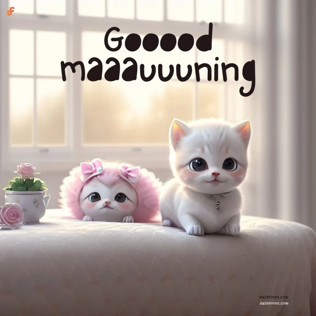2 kittens in bed good morning 3