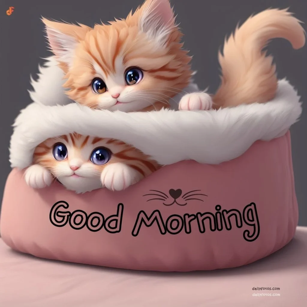 2 kittens in bed good morning 4