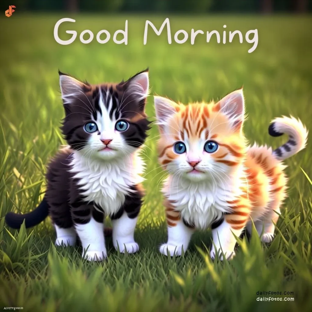 2 kittens in grass good morning