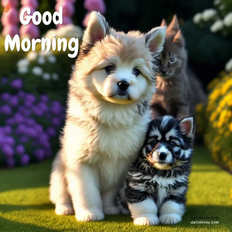 2 puppies in garden good morning 2