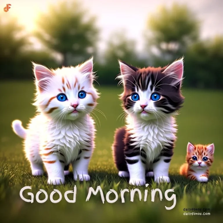 3 kittens in garden good morning