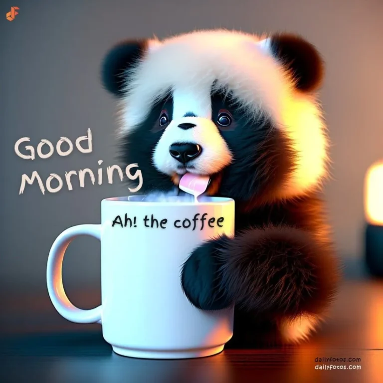 panda drinking coffee good morning 2
