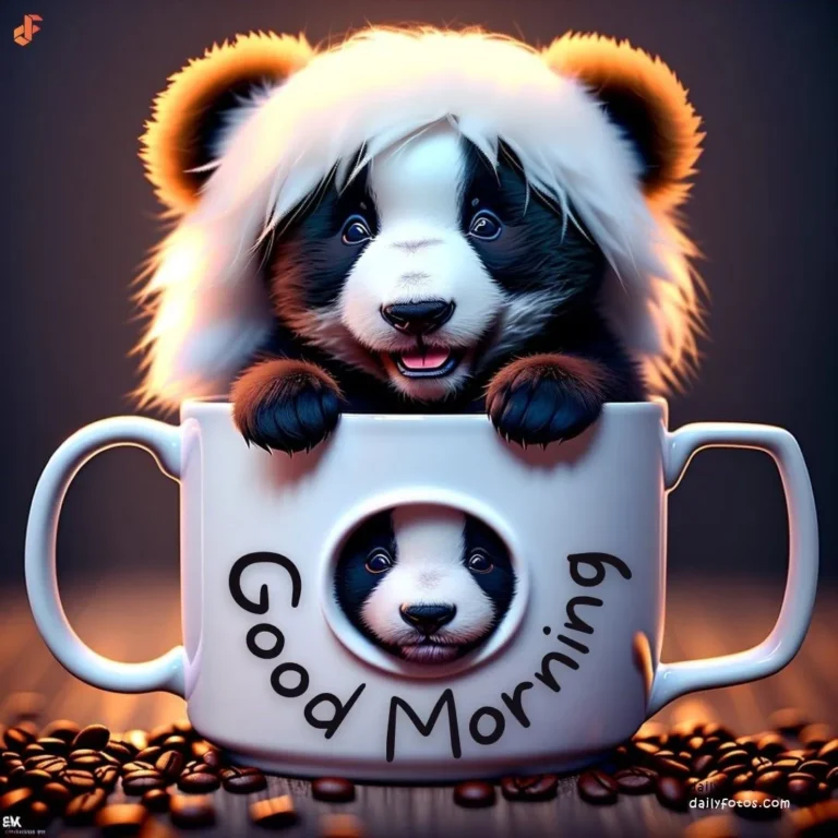 panda in coffee mug good morning 3