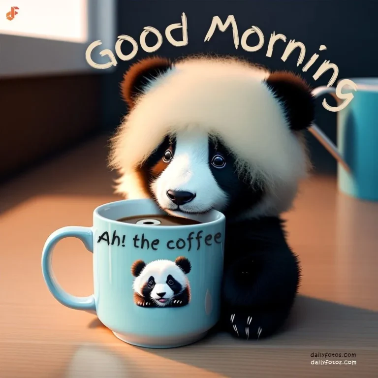 panda with coffee good morning 2