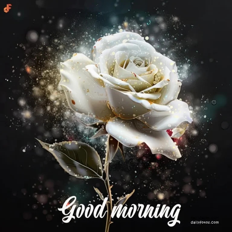 Digital art good morning image of a white rose