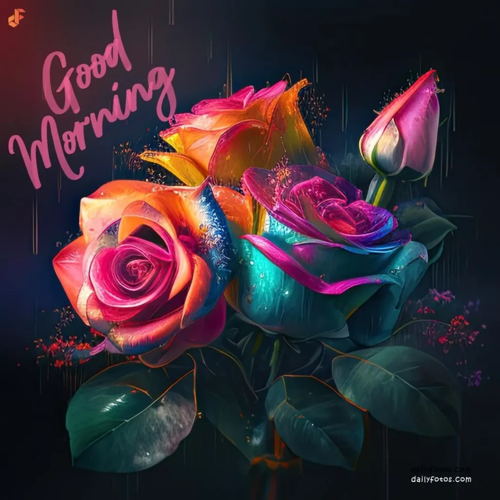 Digital art good morning image of multicolor roses