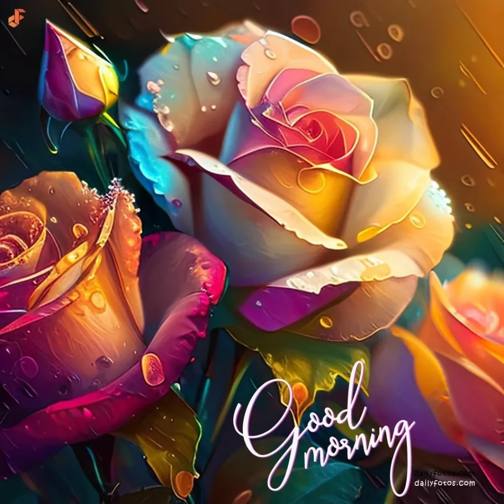 Digital art good morning image of multicolor roses 2
