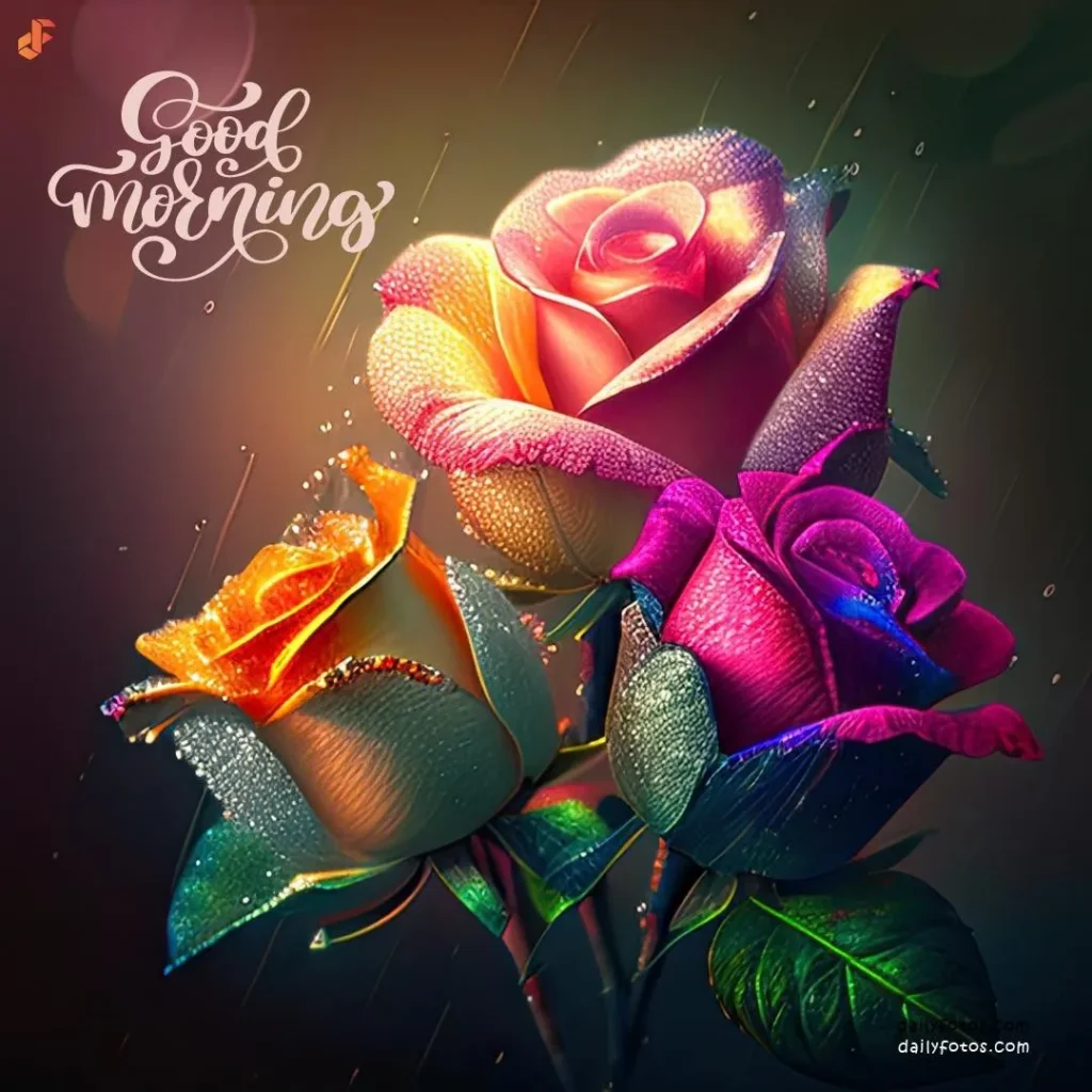 Digital art good morning image of multicolor roses 3