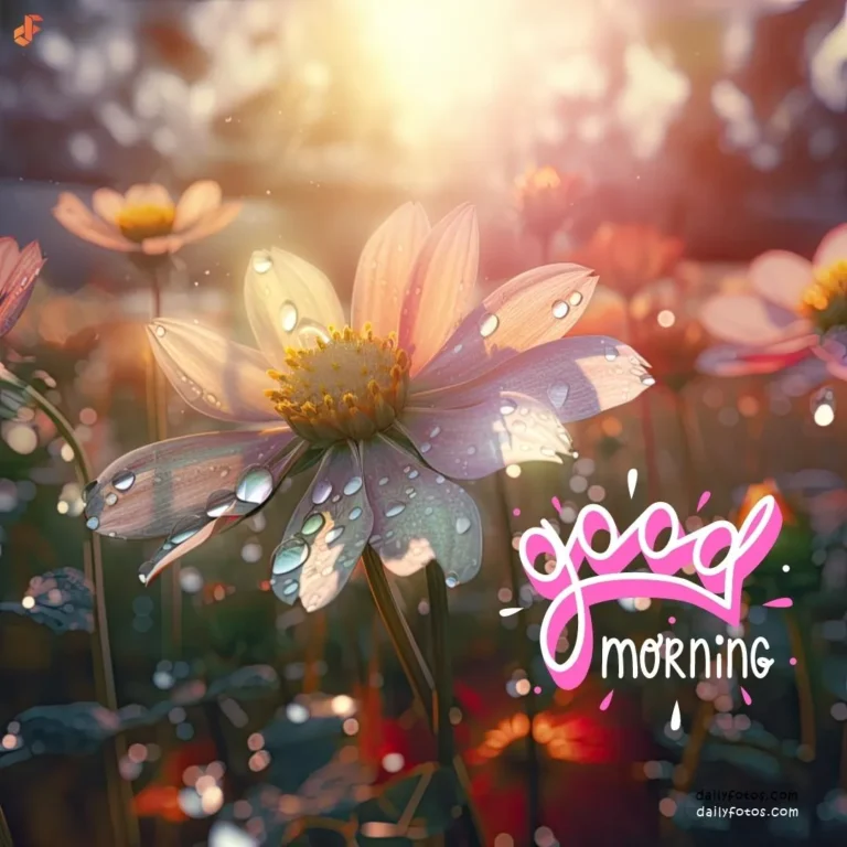 Good morning digital image of flower dew drop and sunrise