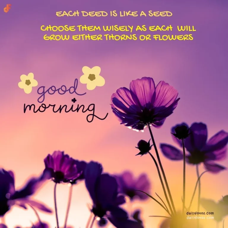 Good morning image with purple flowers and quote