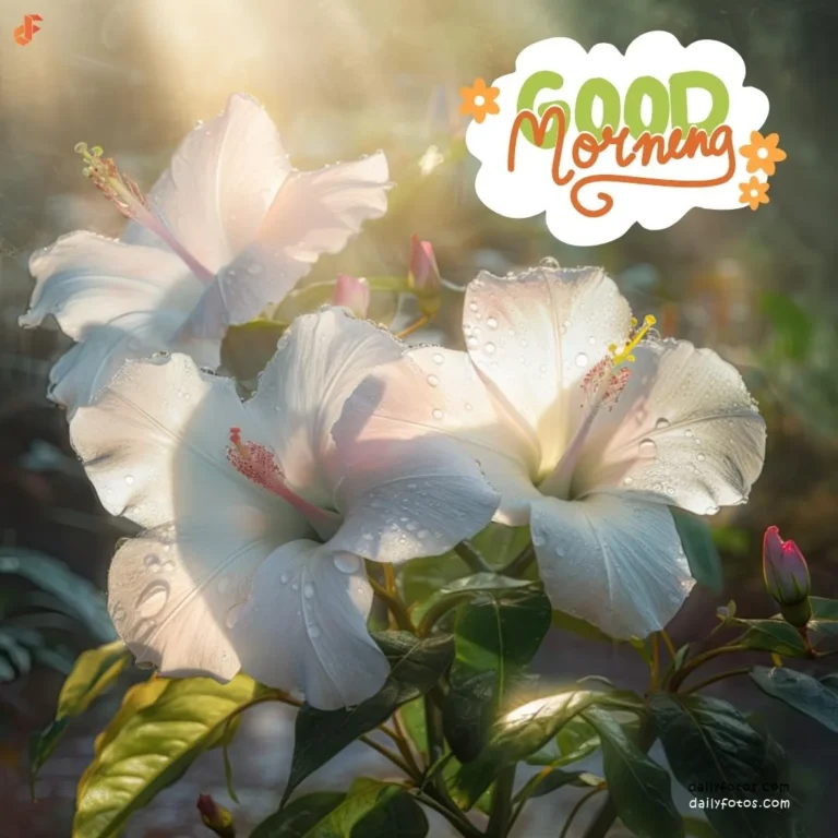 white hibiscus good morning image