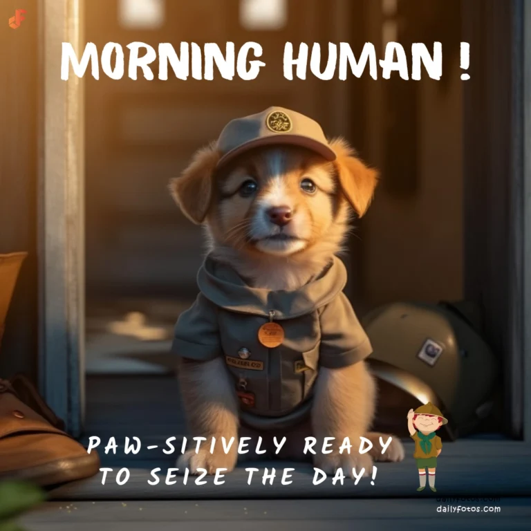 a cute puppy wearing scout uniform morning time