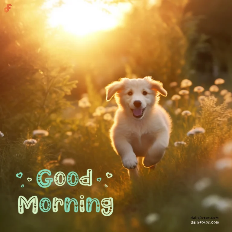 cute puppy running in grass morning sunshine good morning