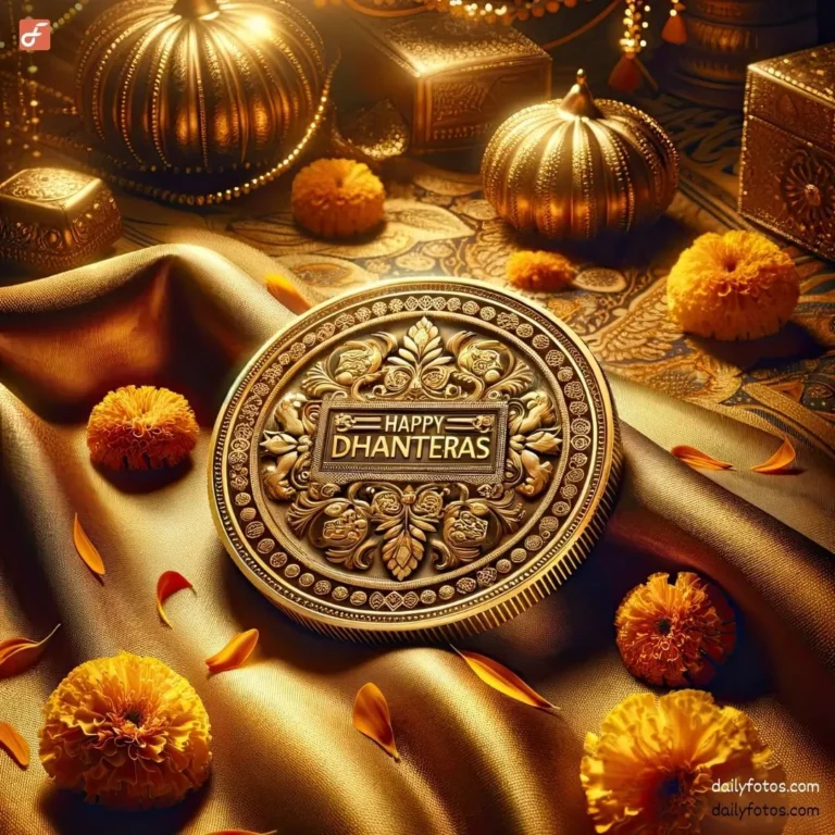 Gold coin with happy dhanteras message creative dhanteras wishes
