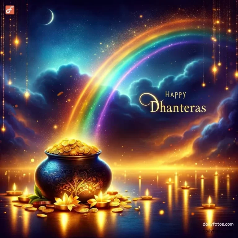 creative and unique rainbow and pot of gold coin happy dhanteras image