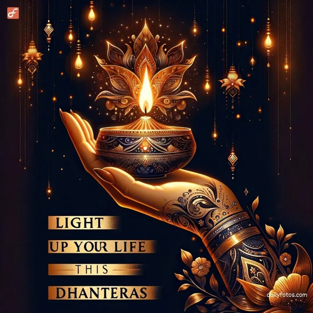 dhanteras greetings female hand holding diya creative dhanteras wishes