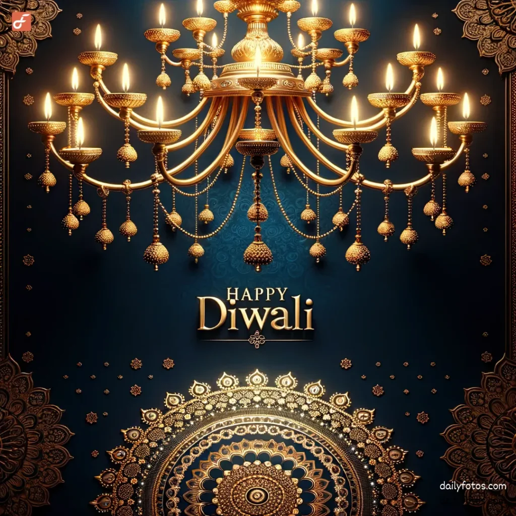 unique golden chandelier diwali diya decoration ideas happy diwali wishes in English deepam rangoli